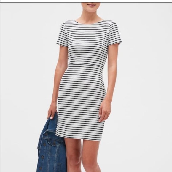 Banana Republic Factory Scoop Back Sheath Dress White and Navy Stripe - Picture 1 of 4